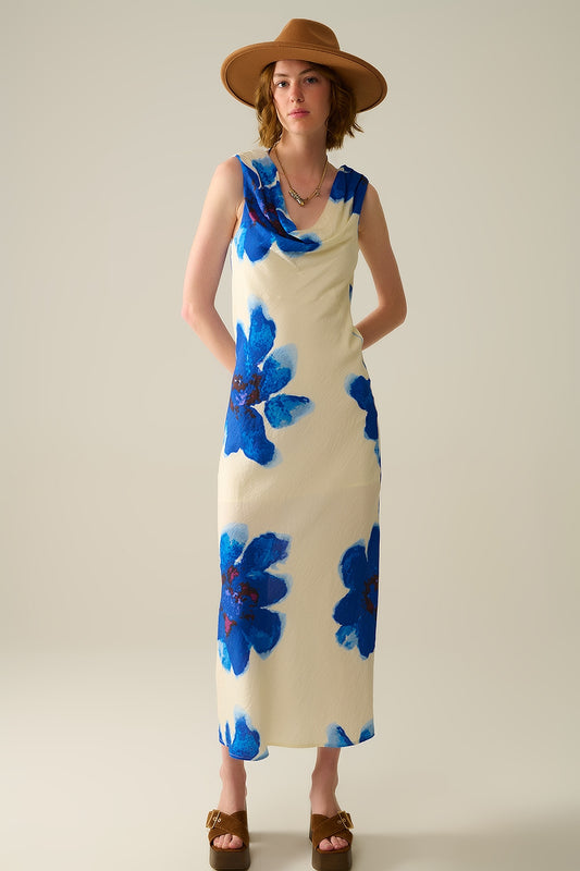 Flowy sleeveless blue maxi dress with floral print | Just Cool Beans — dresses