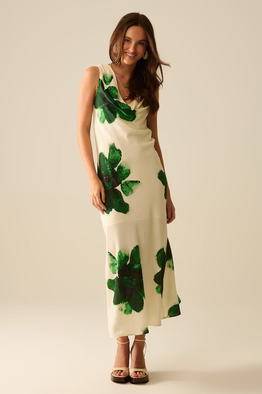 Flowy sleeveless green maxi dress with floral print | Just Cool Beans — dresses