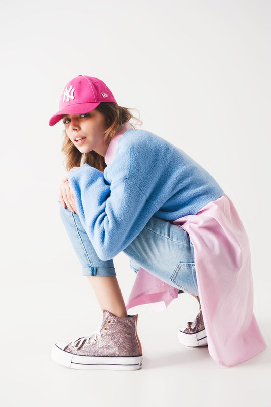 Fluffy cropped jumper in blue | Just Cool Beans — sweaters | tops