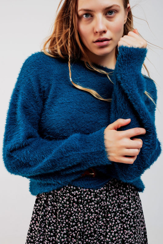 Fluffy knit jumper in blue | Just Cool Beans — sweaters | tops
