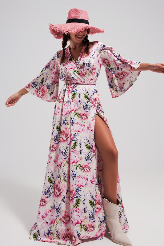 Flutter sleeve maxi dress in pink floral print | Just Cool Beans — dresses