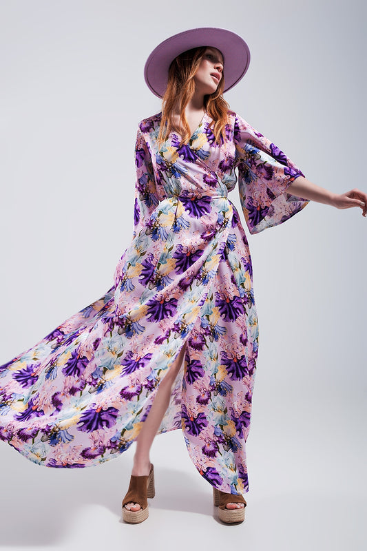 Flutter sleeve maxi dress in purple floral print | Just Cool Beans — dresses