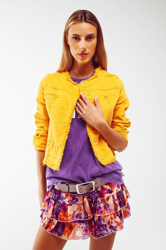 Frayed ends denim jacket in yellow | Just Cool Beans — coats and jackets | jackets