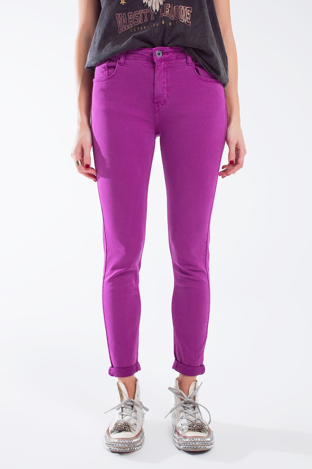 Fuchsia ankle super skinny jeans with soft wrinkles | Just Cool Beans — jeans | the denim shop