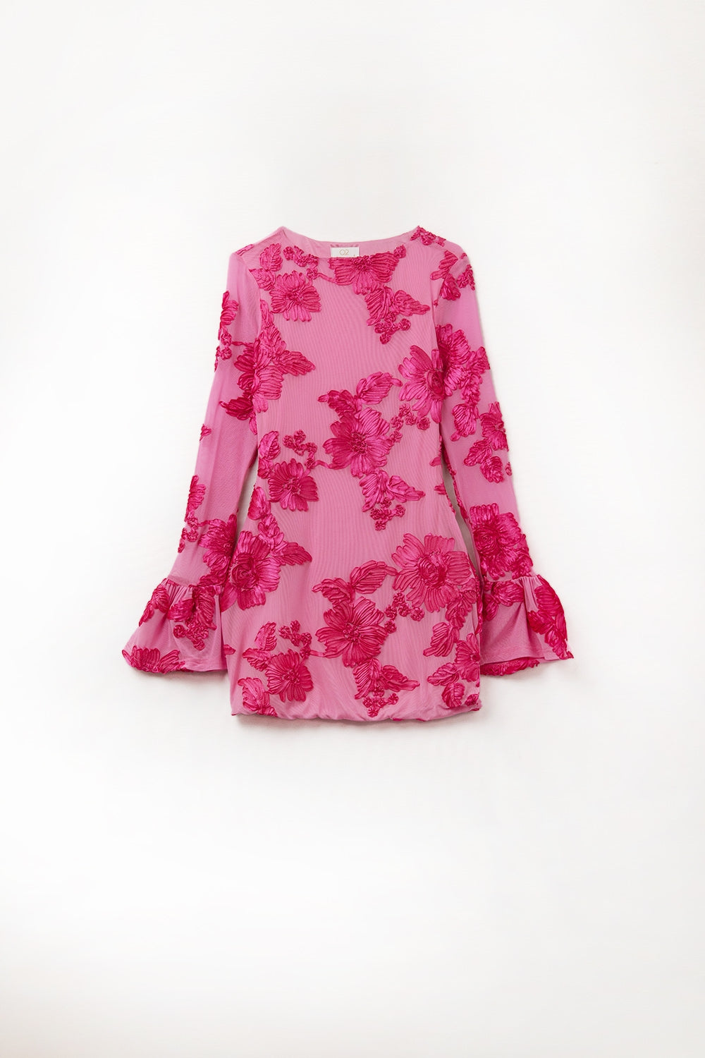 Fuchsia chiffon mini dress with floral brocade | Just Cool Beans — dresses