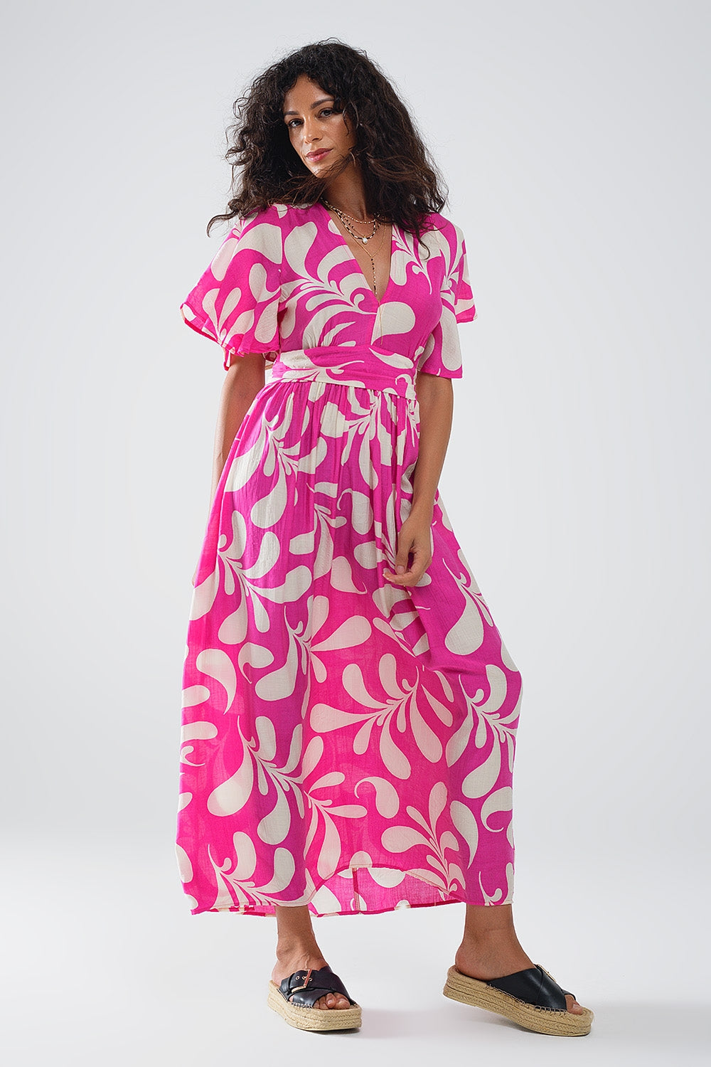 Fuchsia floral print maxi dress with open back | Just Cool Beans — dresses
