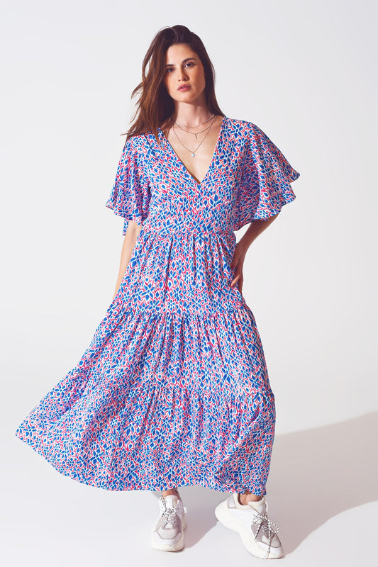 Full length dress with open tie back in purple print | Just Cool Beans — dresses
