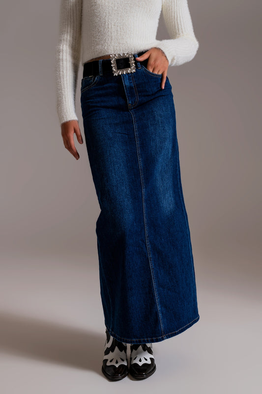 Full length stretch denim 90's skirt in dark wash | Just Cool Beans — skirts