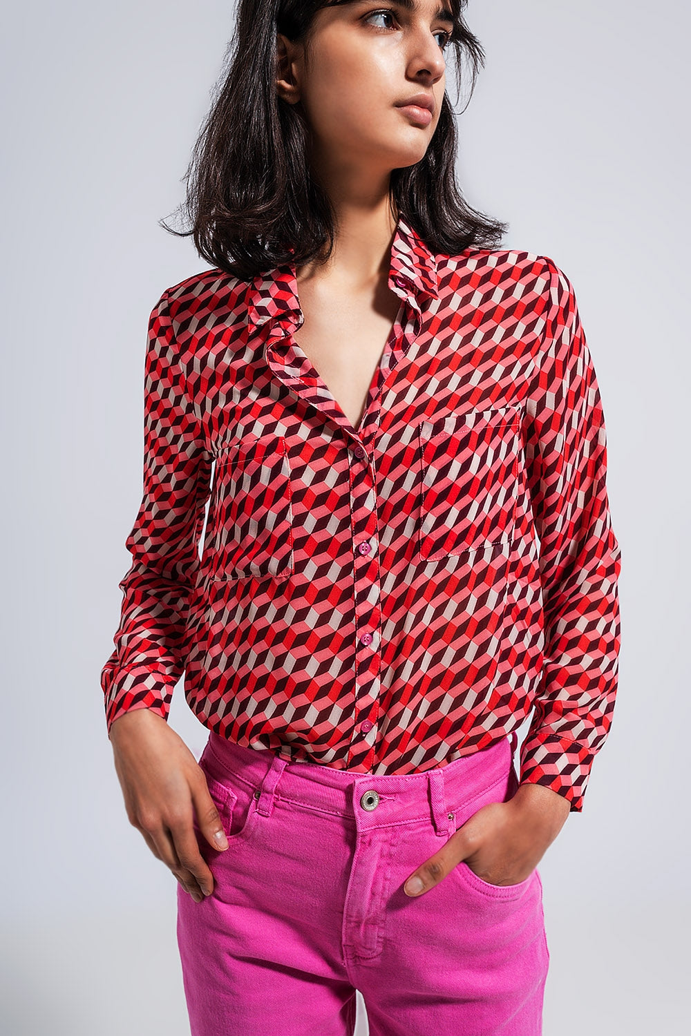 Geo print long sleeve revere shirt | Just Cool Beans — shirts | nan