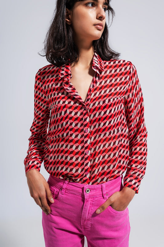 Geo print long sleeve revere shirt | Just Cool Beans — shirts | nan