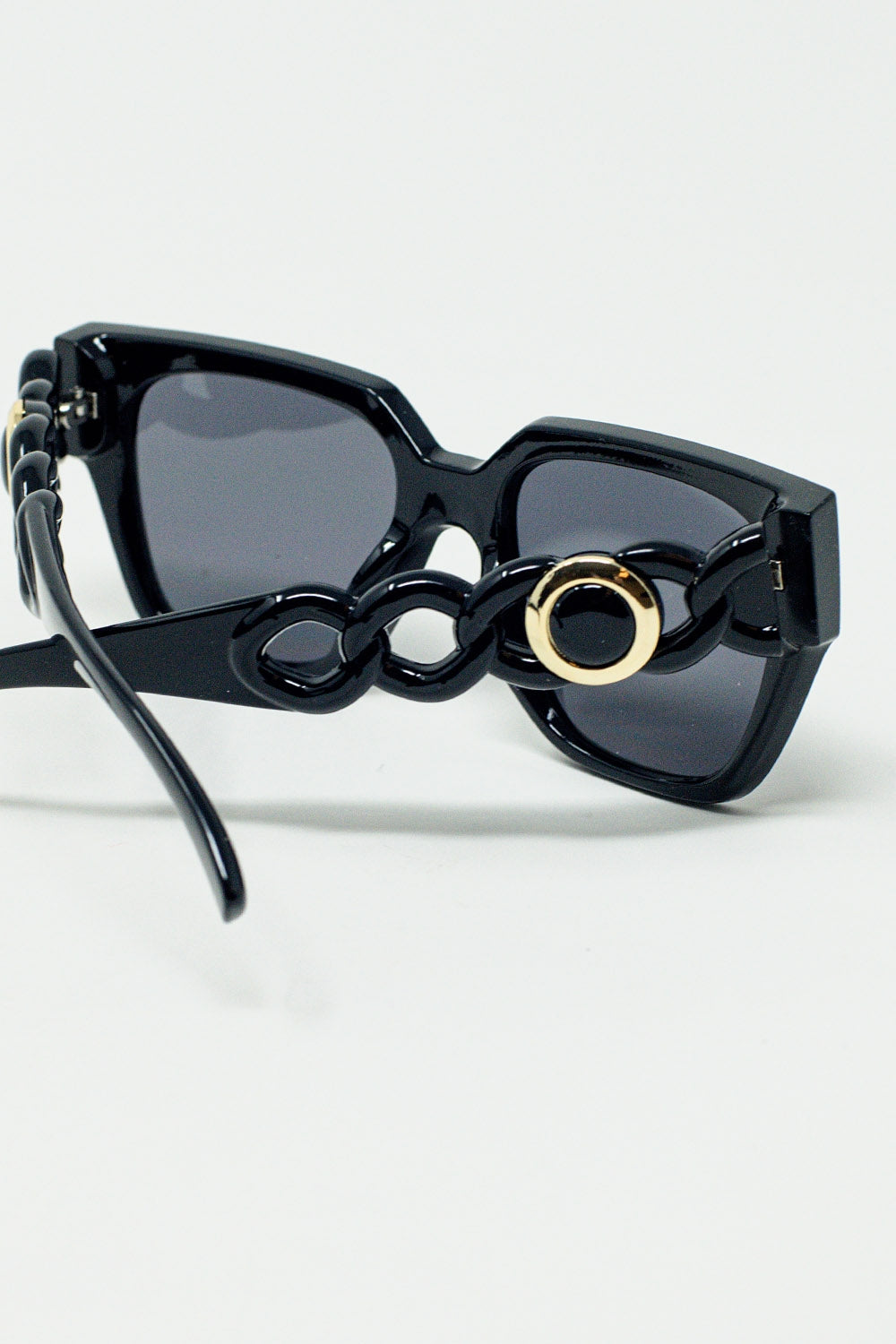Geometric thick black sunglasses with black lens | Just Cool Beans