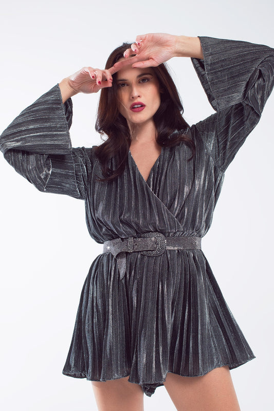 Glitter playsuit in silver with v neck | Just Cool Beans — dresses