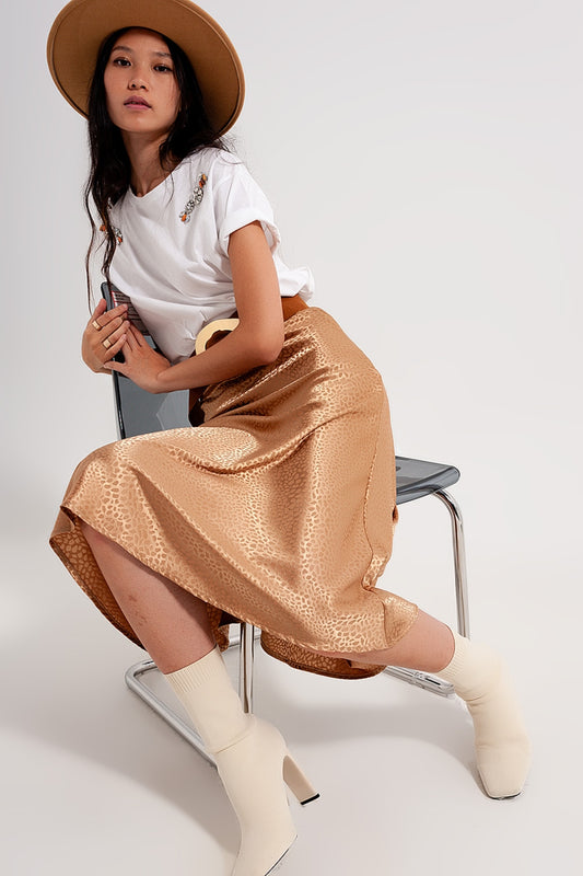 Gold color midi skirt in abstract animal print | Just Cool Beans — skirts