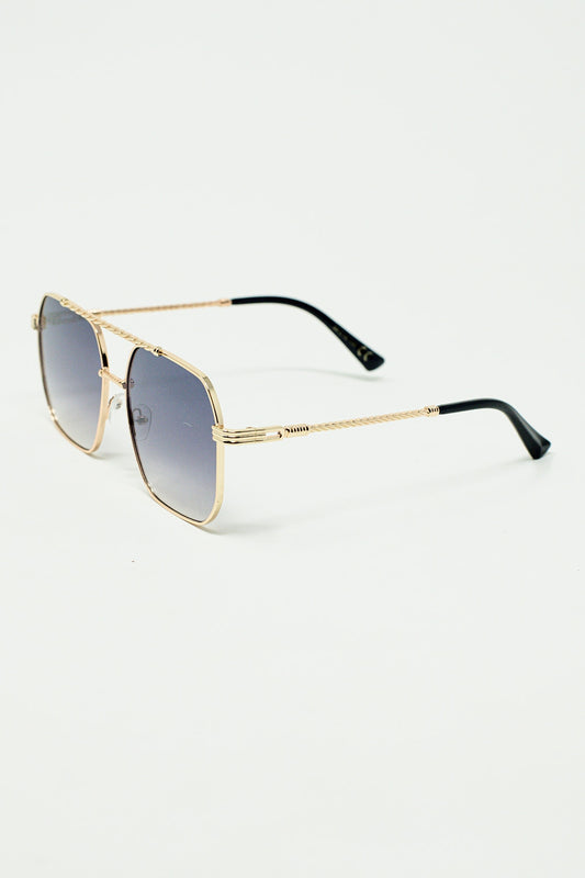 Gold square frame sunglasses in ombre blue | Just Cool Beans