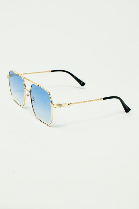 Gold square frame sunglasses in ombre light blue | Just Cool Beans