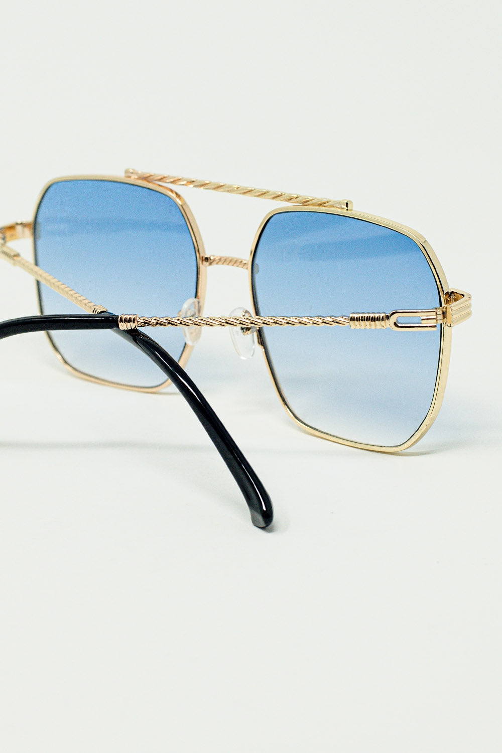 Gold square frame sunglasses in ombre light blue | Just Cool Beans