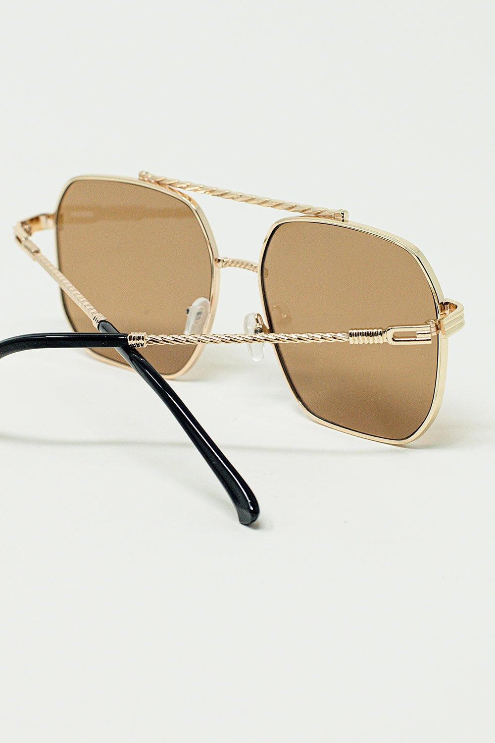 Gold square frame sunglasses with brown lenses | Just Cool Beans