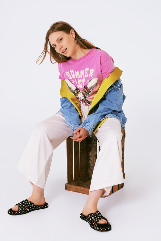 Graphic t-shirt with text summer love in pink | Just Cool Beans — tops