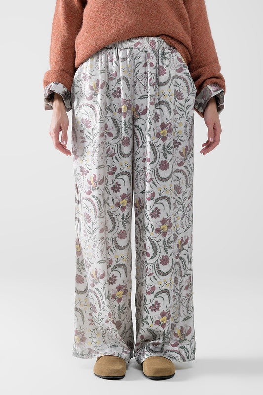 Gray flower printed satin pants | Just Cool Beans — pants | bottoms