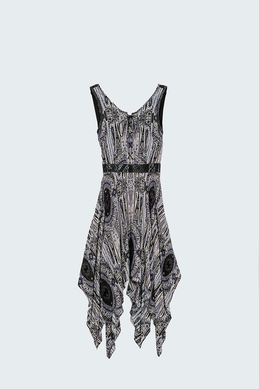 Gray print midi dress with dipped sides | Just Cool Beans — dresses