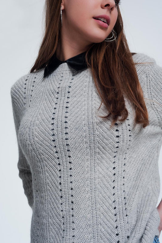 Gray sweater with knitted stripe detail | Just Cool Beans — sweaters | tops