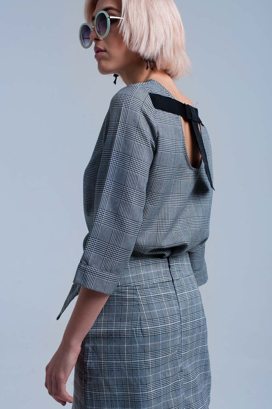 Gray tartan pattern top with ribbons | Just Cool Beans — shirts | tops