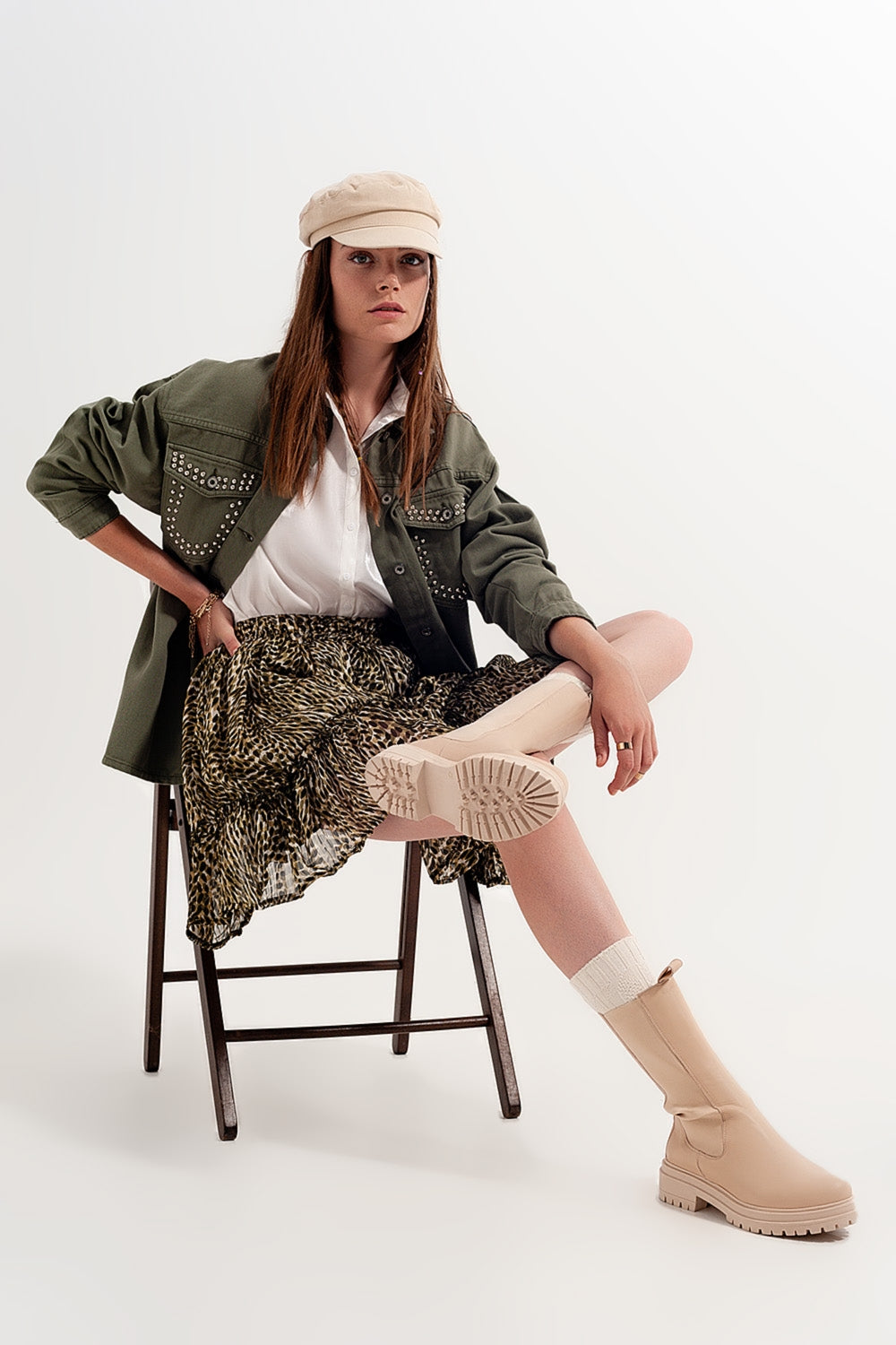 Green chiffon mini skirt with elastic waistband and shiny fabric | Just Cool Beans — skirts