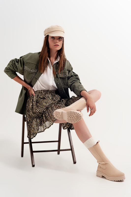 Green chiffon mini skirt with elastic waistband and shiny fabric | Just Cool Beans — skirts