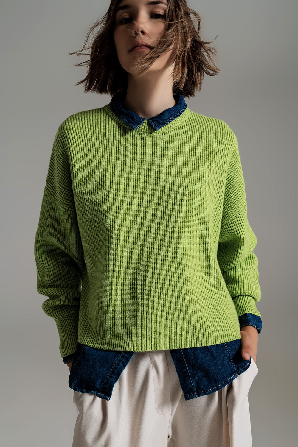 Green chunky knitted relaxed jumper | Just Cool Beans — sweaters | tops