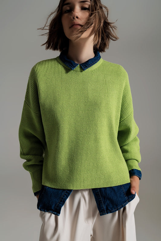 Green chunky knitted relaxed jumper | Just Cool Beans — sweaters | tops
