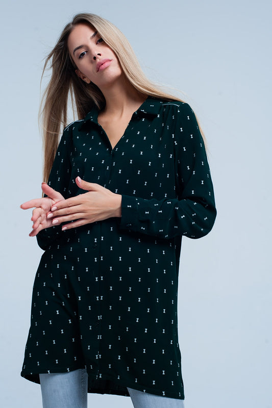 Green longline shirt with silver ribbon pattern | Just Cool Beans — shirts | nan