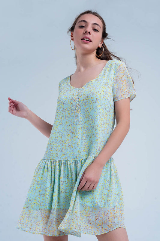 Green mini dress with flower print | Just Cool Beans — dresses