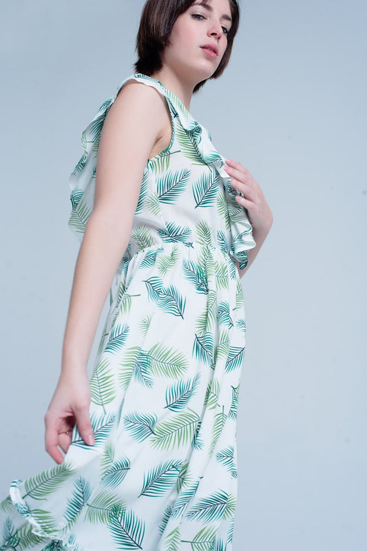 Green printed midi dress with ruches | Just Cool Beans — dresses