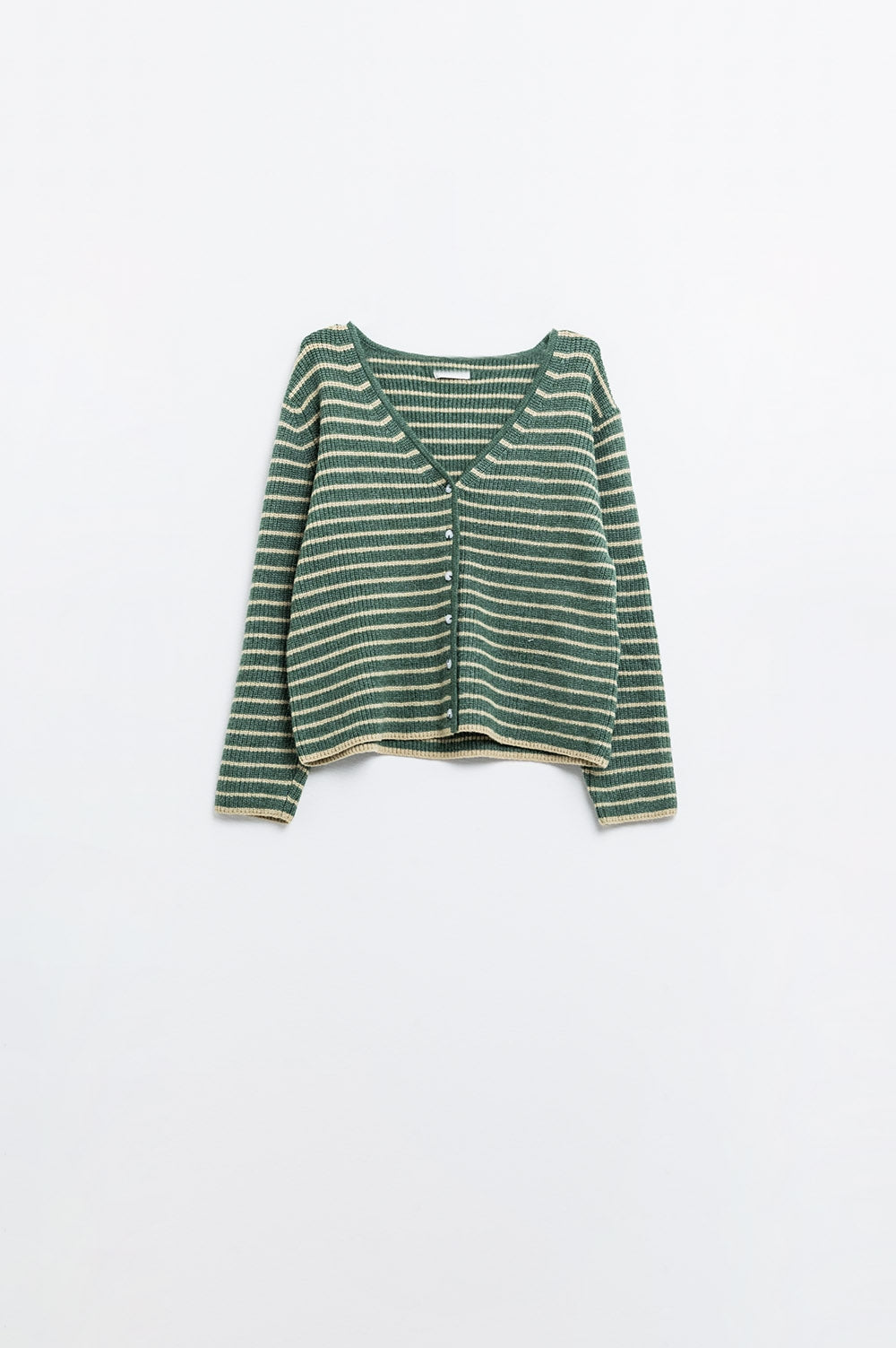 Green striped textured knit cardigan | Just Cool Beans — sweaters | tops