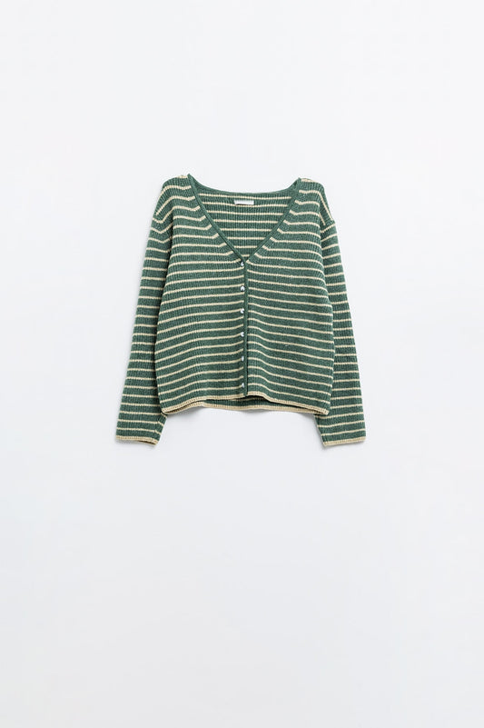 Green striped textured knit cardigan | Just Cool Beans — sweaters | tops