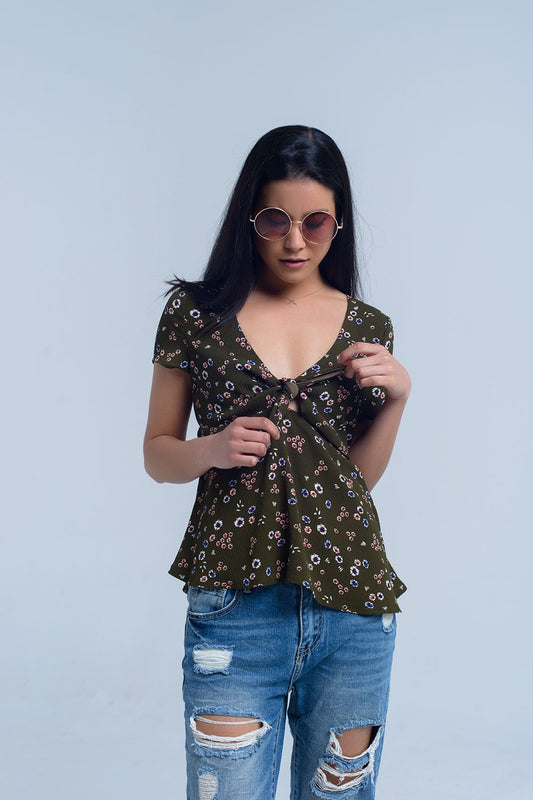 Green top with floral print | Just Cool Beans — shirts | tops