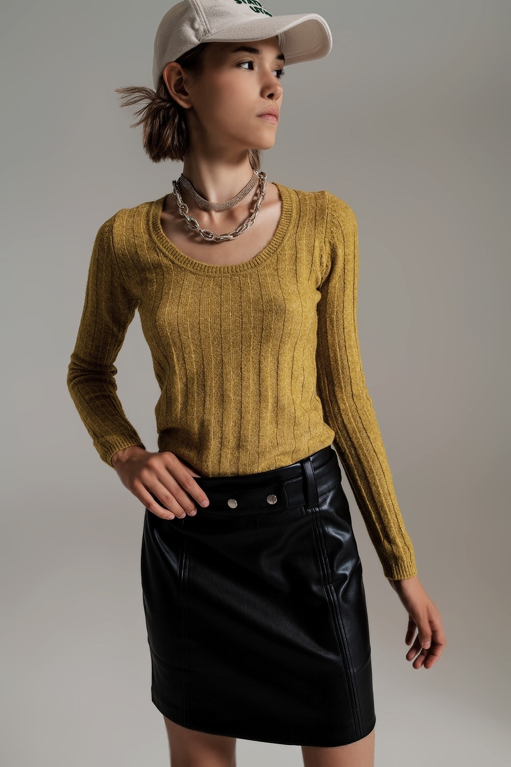 Green wide neck ribbed knit sweater | Just Cool Beans — sweaters | tops