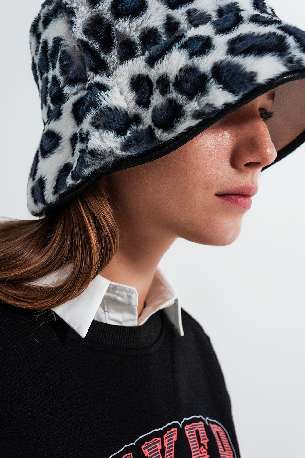 Grey bucket hat in animal print | Just Cool Beans