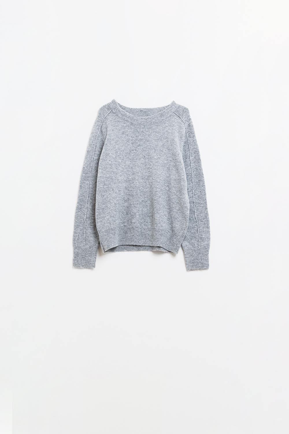 Grey crew neck sweater with seam detail on sleeve | Just Cool Beans — sweaters | tops