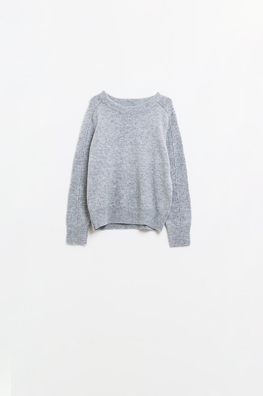 Grey crew neck sweater with seam detail on sleeve | Just Cool Beans — sweaters | tops