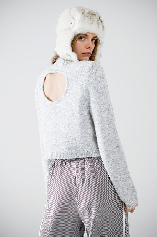 Grey jersey with long sleeves and open back detail | Just Cool Beans — sweaters | tops