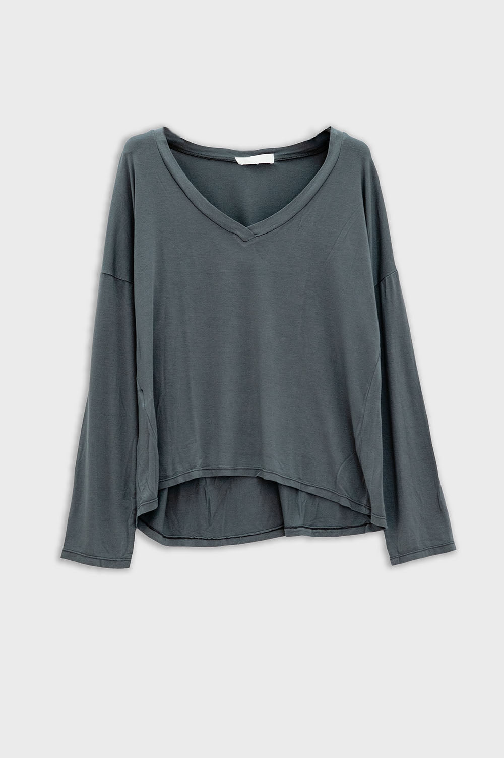 Grey long sleeve v neck top in modal | Just Cool Beans — shirts | tops