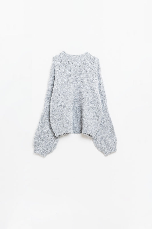 Grey oversized knit sweater with balloon sleeves | Just Cool Beans — sweaters | tops