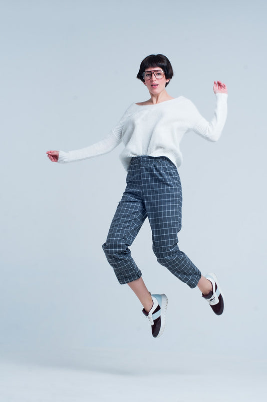 Grey pants in white check print | Just Cool Beans — pants | bottoms