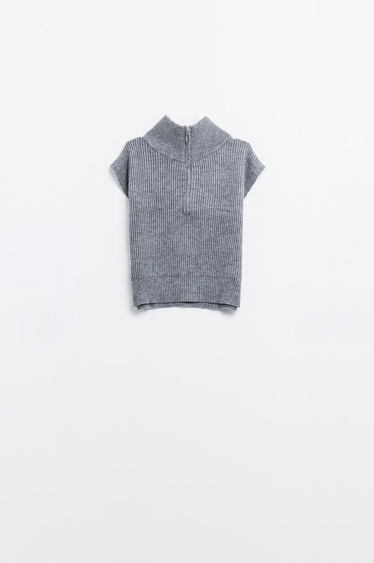Grey sleeveless turtleneck sweater with zipper closure | Just Cool Beans — sweaters | tops