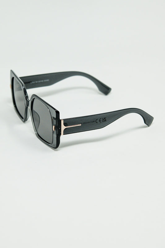 Grey square sunglasses with gold detail on the side | Just Cool Beans