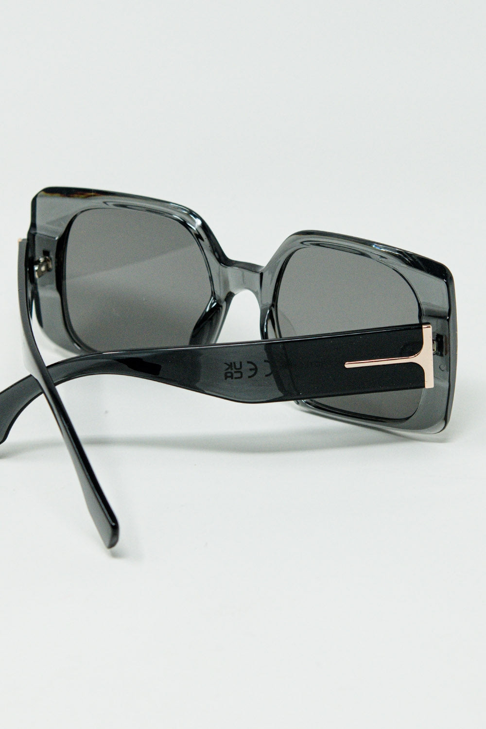 Grey square sunglasses with gold detail on the side | Just Cool Beans