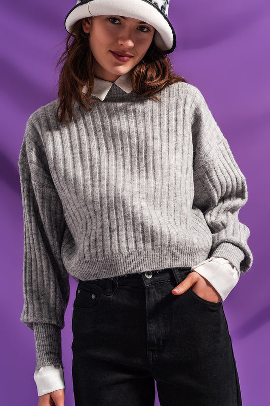 Grey sweater in stripe | Just Cool Beans — sweaters | tops