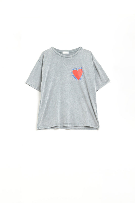 Grey t-shirt featuring a heart design on both the front and back | Just Cool Beans — tops