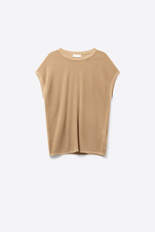 Grid knit sweater in camel color | Just Cool Beans — sweaters | tops